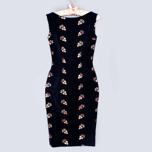 Embroidered Black Velvet Party Dress Wiggle Style